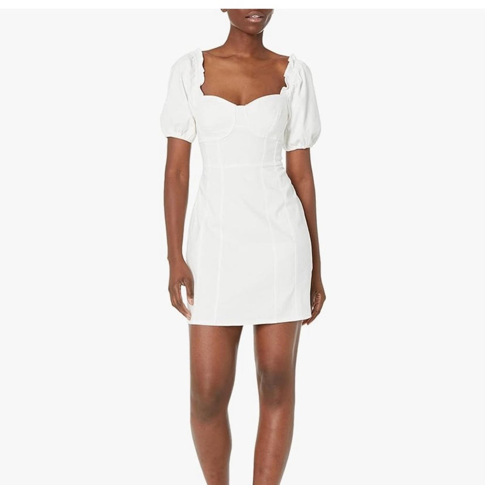 ASTR the Label Skylar Puff Sleeve Mini White Denim Dress - Small - Picture 2 of 12